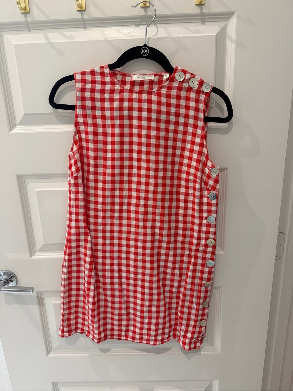 Doen Red and White Gingham Button-Side Mini Dress - Picture 2 of 3